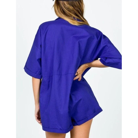 PRINCESS POLLY Sinclair Oversized Playsuit Romper Blue Small Linen Blend NWT - Picture 3 of 11